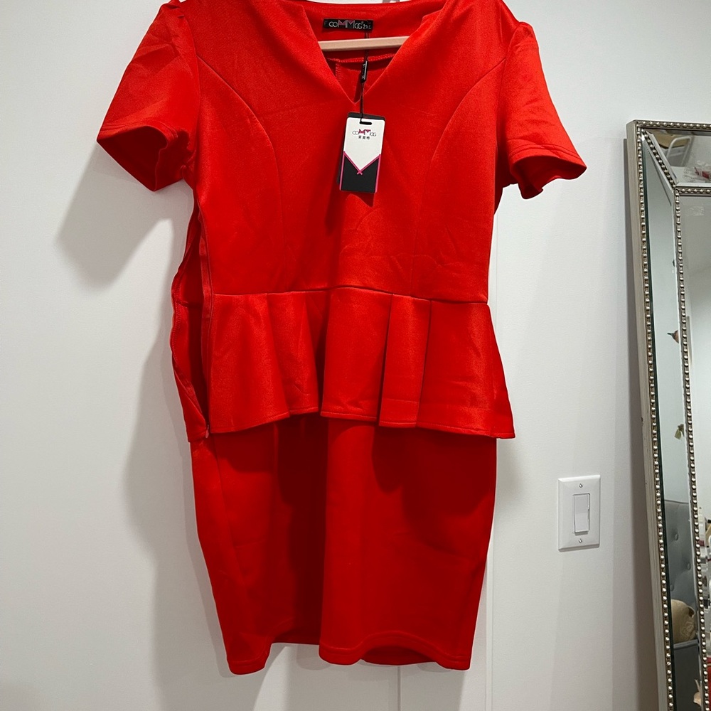 Red Peplum body con Dress